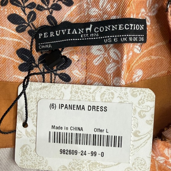 NWT Peruvian Connection Ipanema Orange Floral Midi Dress sz 6 - Picture 3 of 8